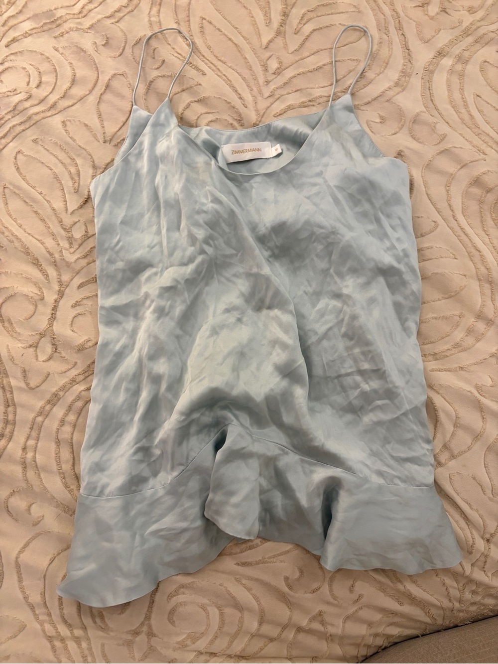 Zimmermann Pale Blue Silk Ruffle Hem Top